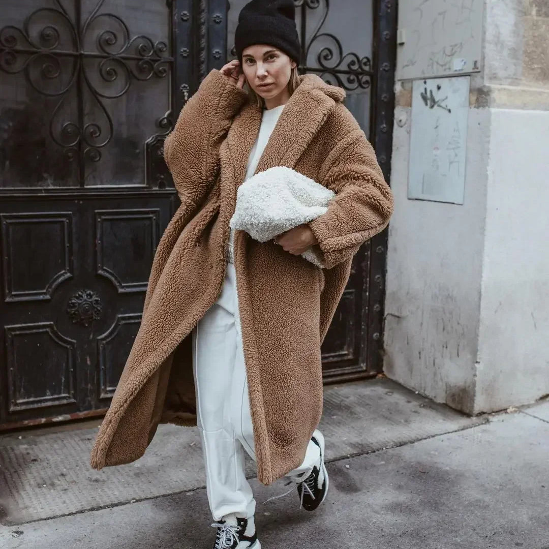 Teddy Bear Coat Lamb Fur Women's Clothing New Warm Thickened Plush Plush Medium-length Environmentally Friendly Coat Chic brown