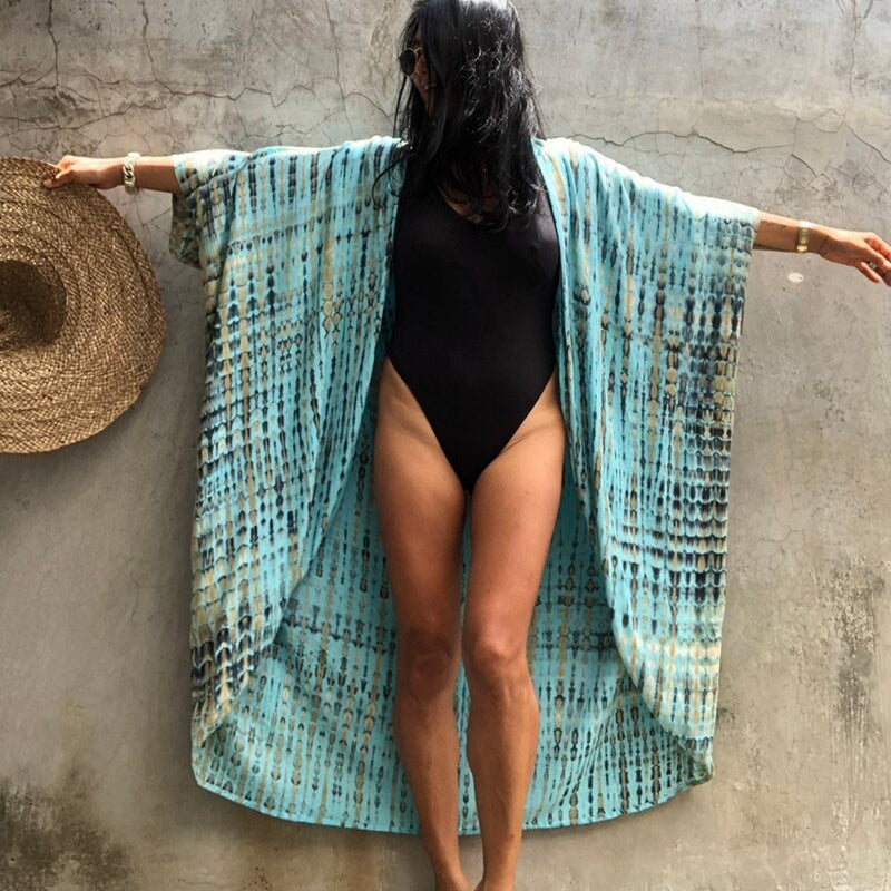 Sexy Bikini Cover-ups Summer Beach Pareo Stripes Loose Kimono Swimsuit Dress Beachwear Boho Bathing Suit Cover Up F One Size