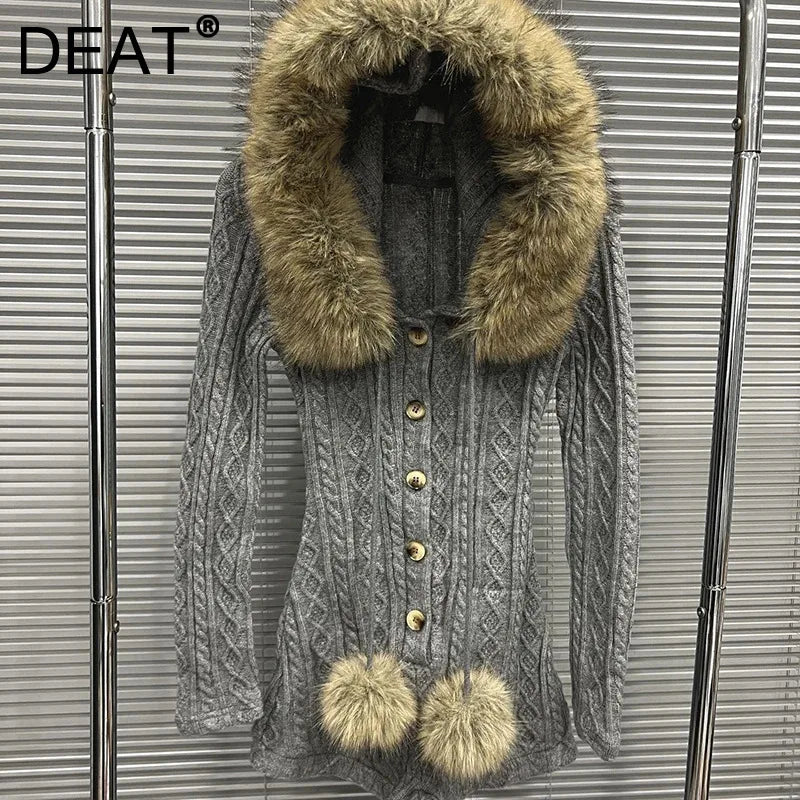 Autumn Winter New Fashion Hooded Slim Fit Long Sleeve Sweater Jumpsuit For Women Single-breasted Romper 11A07819