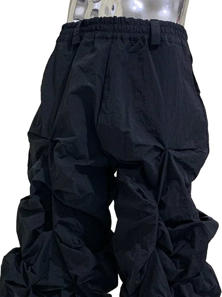 Lautaro Autumn Long Black Waterproof Stacked Pants for Mens with High Elastic Waist Luxury Designer European Fashion Clothing