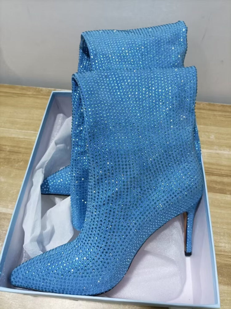 Women's New European and American Fashion Show Starry Sky High-heeled Rhinestone Pointed Nightclub Four Seasons Boots