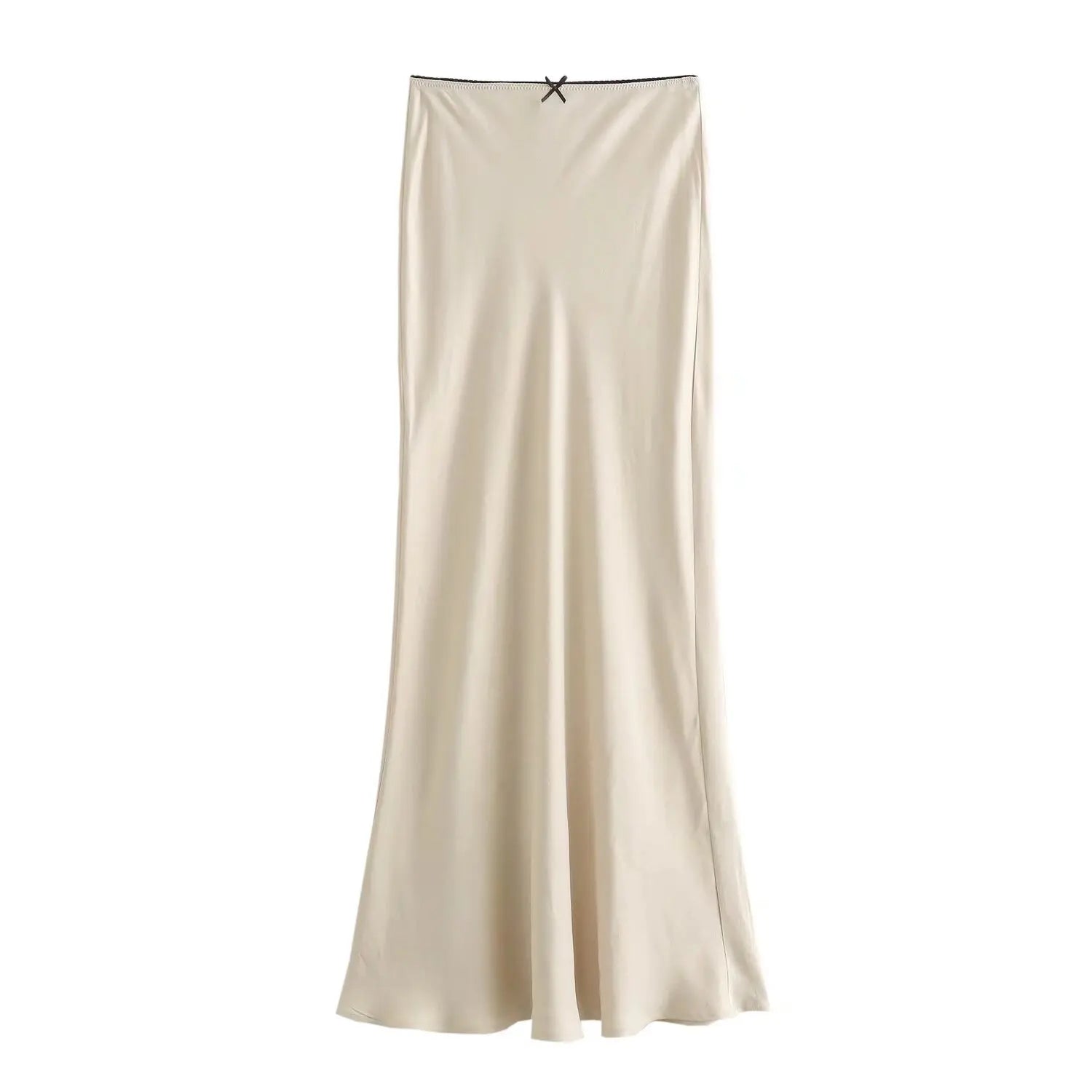 TRAFZA Satin Midi Skirt Woman High Waist Long Skirts For Women New Fashion 2023 Autumn Casual Elegant Party Women's Skirts beige