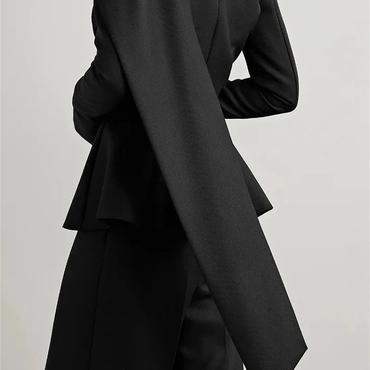 Solid Asymmetrical Blazers For Women Round Neck Long Sleeve Tunic Minimalist Blazer Female Fashion Style Clothes