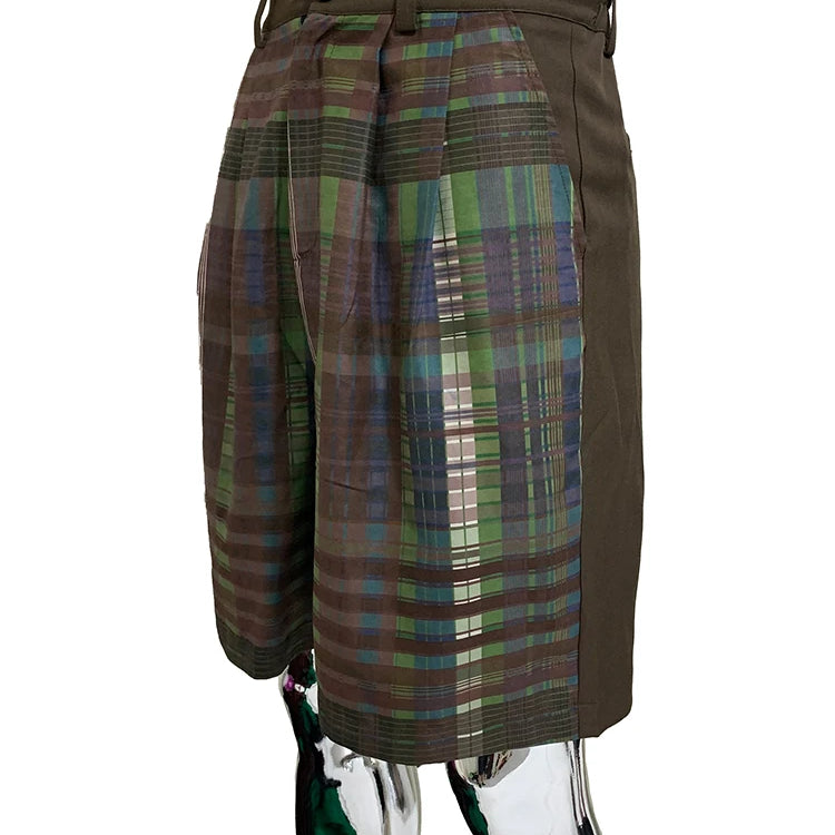 Lautaro Summer Autumn Loose Soft Thin Colorful Plaid Patchwork Shorts for Men Mens Knee Length Pants Luxury Designer Emo Clothes