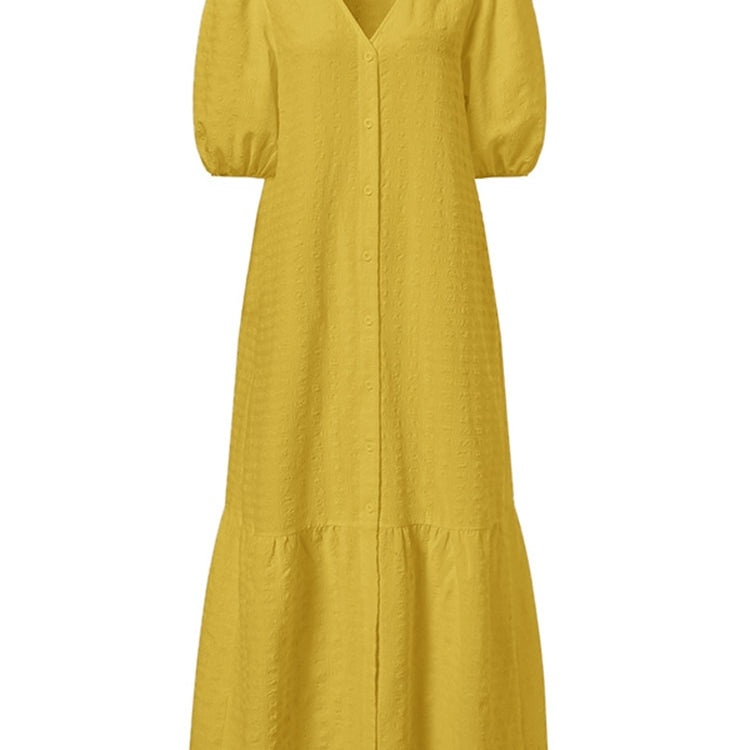 Plus Size 5XL VONDA Women Shirt Dress 2024 Summer Sexy V Neck Buttons Half Sleeve Long Maxi Vestidos Bohemian Elegant Party Robe