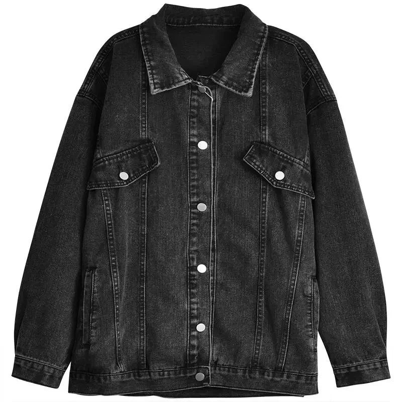 Spring Autumn Black Denim Jacket Top Woman Korean Simple Loose Jean Coats for Women 2023 New Trendy Button Long Sleeve Outwear black