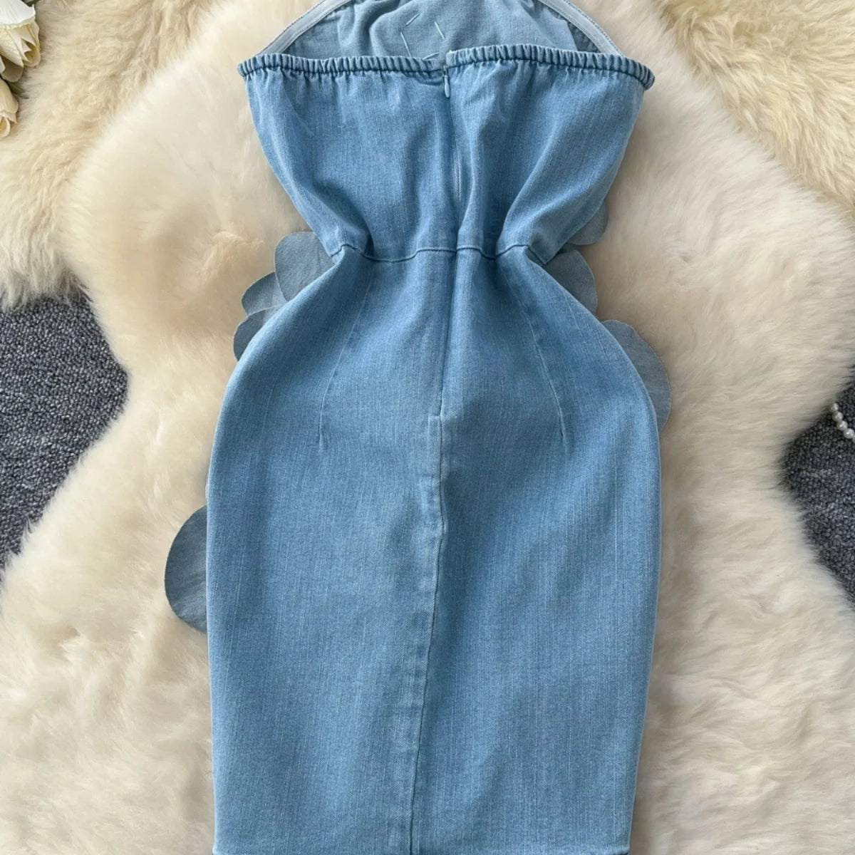 Elegant 3D Flower Rose Short Party Dresses Women Summer Holiday Sleeveless Strapless Corset Blue Denim Jeans Dress Mini Vestidos