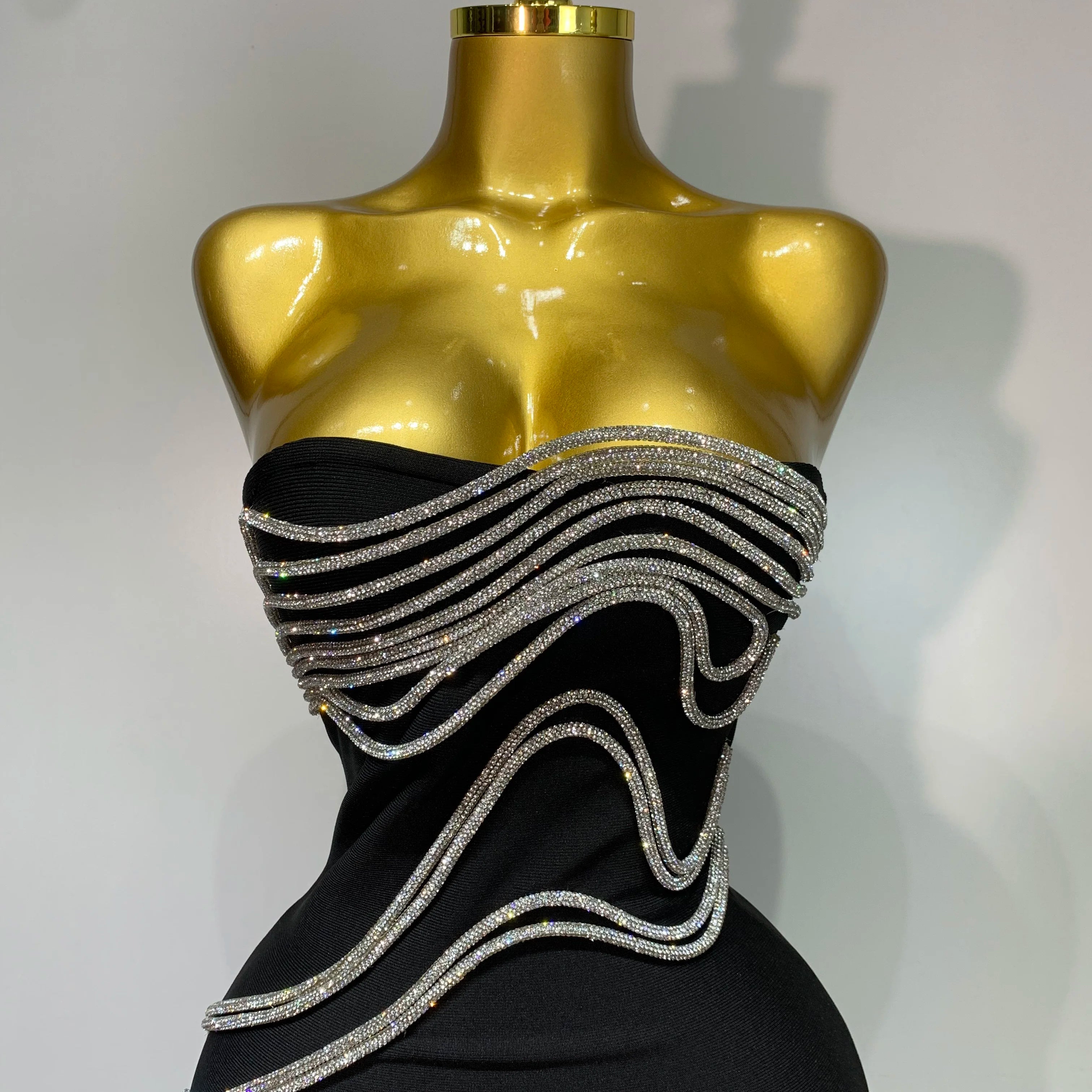 Women Sexy Strapless Diamond Lines Bodycon Bandage Long Dress Celebrity Red Carpet Dress Elegant Evening Birthday Party Dresses