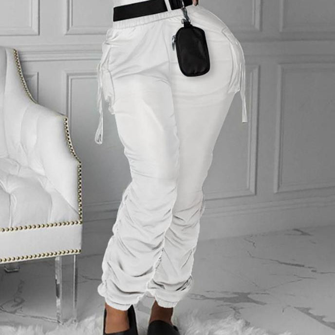 Women's Pants 2024 Spring Fashion Pocket Design Casual Ruched Plain Daily Long Cargo Pants Y2K Clothes
