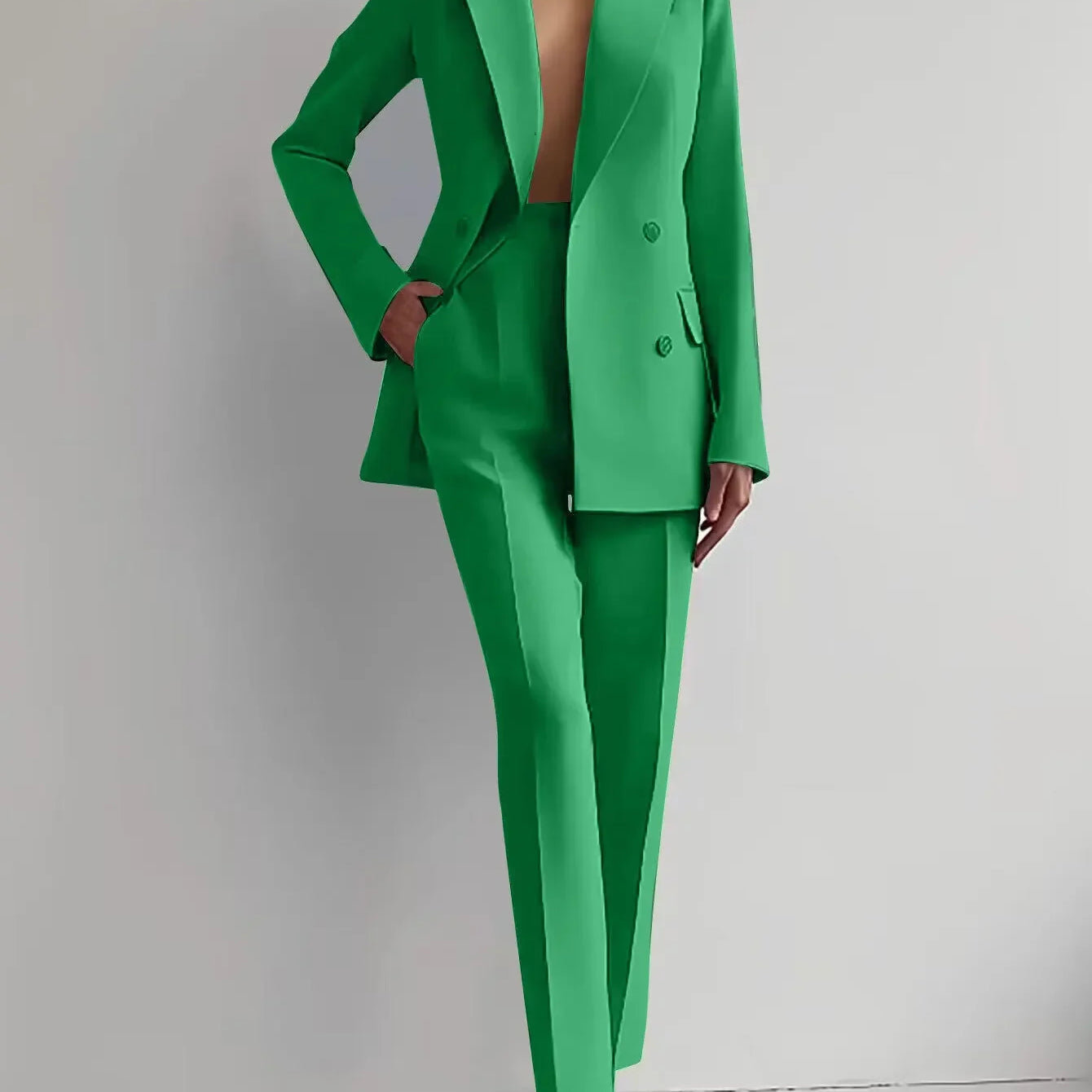 Elegant Blazer Suit and Wide Leg Pants Two 2 Piece Sets Outfits Women 2024 Classic OL Work Street Outfit Tracksuit green