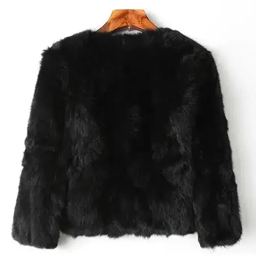 2025 New Women's Real Rabbit Fur Coat High-waist Round Collar Cardigan Long-sleeved Slim Fit Rabbit Jacket Women Fashion Coat as pic