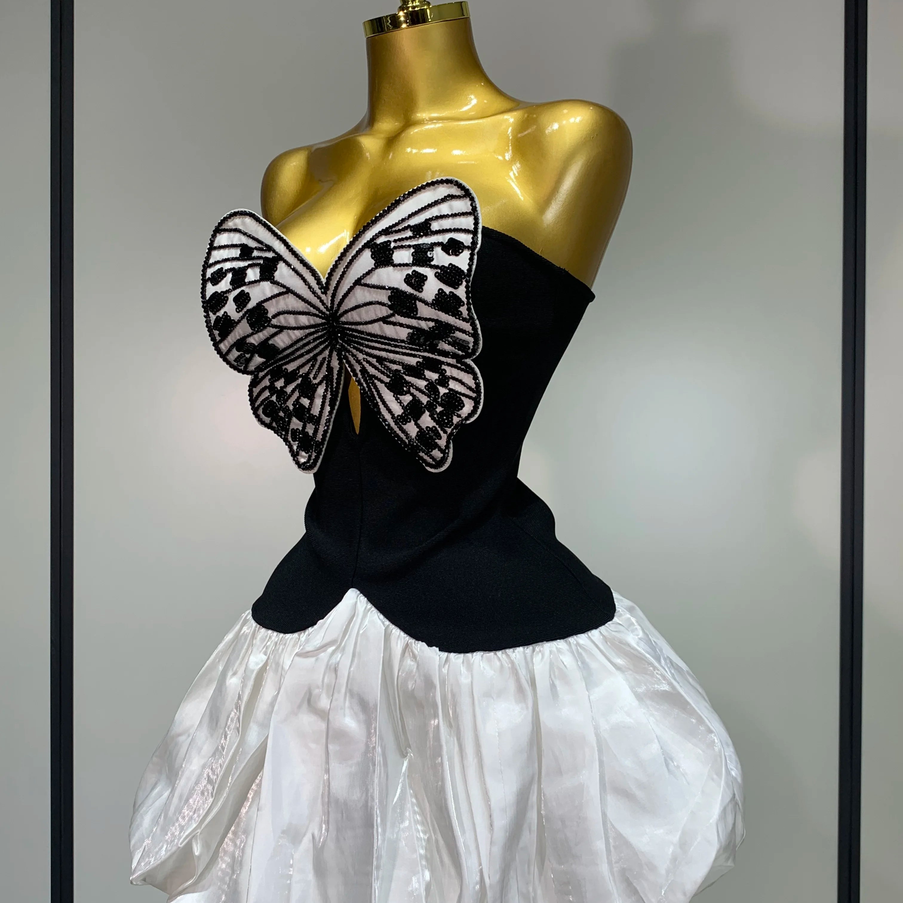 Elegant Evening Party Bandage Dress Sexy Backless Butterfly Sequin Designer Women Luxury Birthday Celebrity Fashion Show Dresses