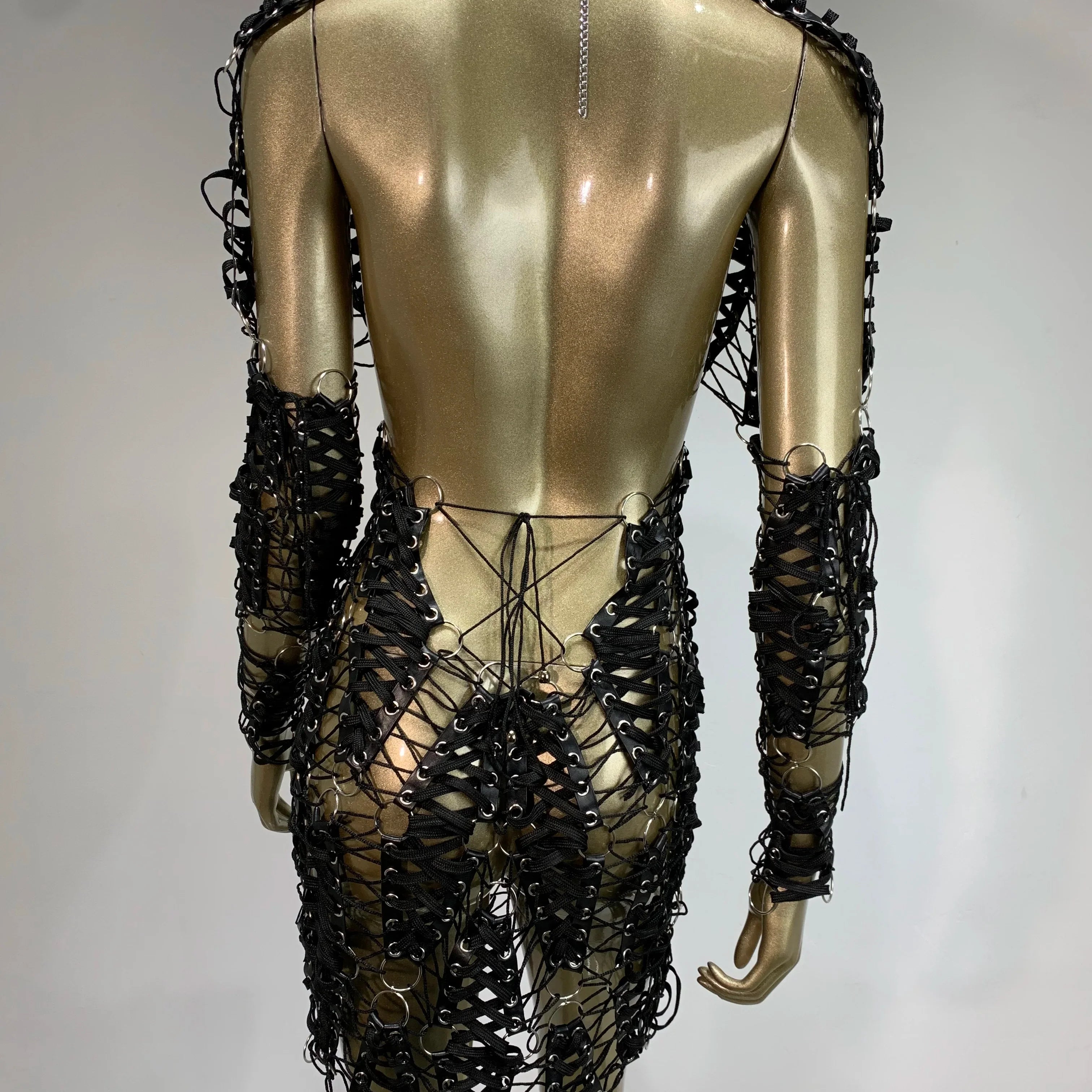 Sexy Long Sleeve Hollow Out Black Mini Laced Backless Women Celebrity Dress Elegant Party Evening Club Vestido