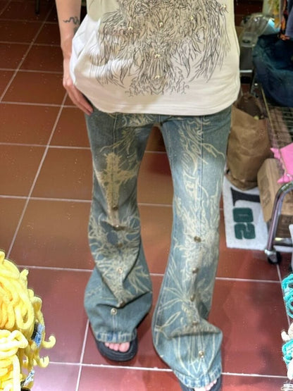 Y2K ヴィンテージ女性韓国カジュアルストリートオーバーサイズ貨物美的ストレートパンツワイドレッグジーンズグランジデニムパンツ服