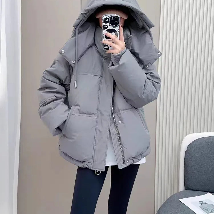 Women Cotton Padded Hooded Puffer Parkas Female Casual Thick Warm 2024 Autumn Winter Coats Loose Jackets Outerwear K801B Gray
