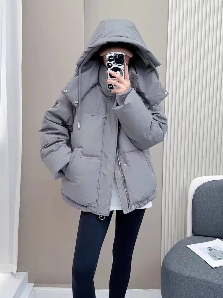 Women Cotton Padded Hooded Puffer Parkas Female Casual Thick Warm 2024 Autumn Winter Coats Loose Jackets Outerwear K801B Gray