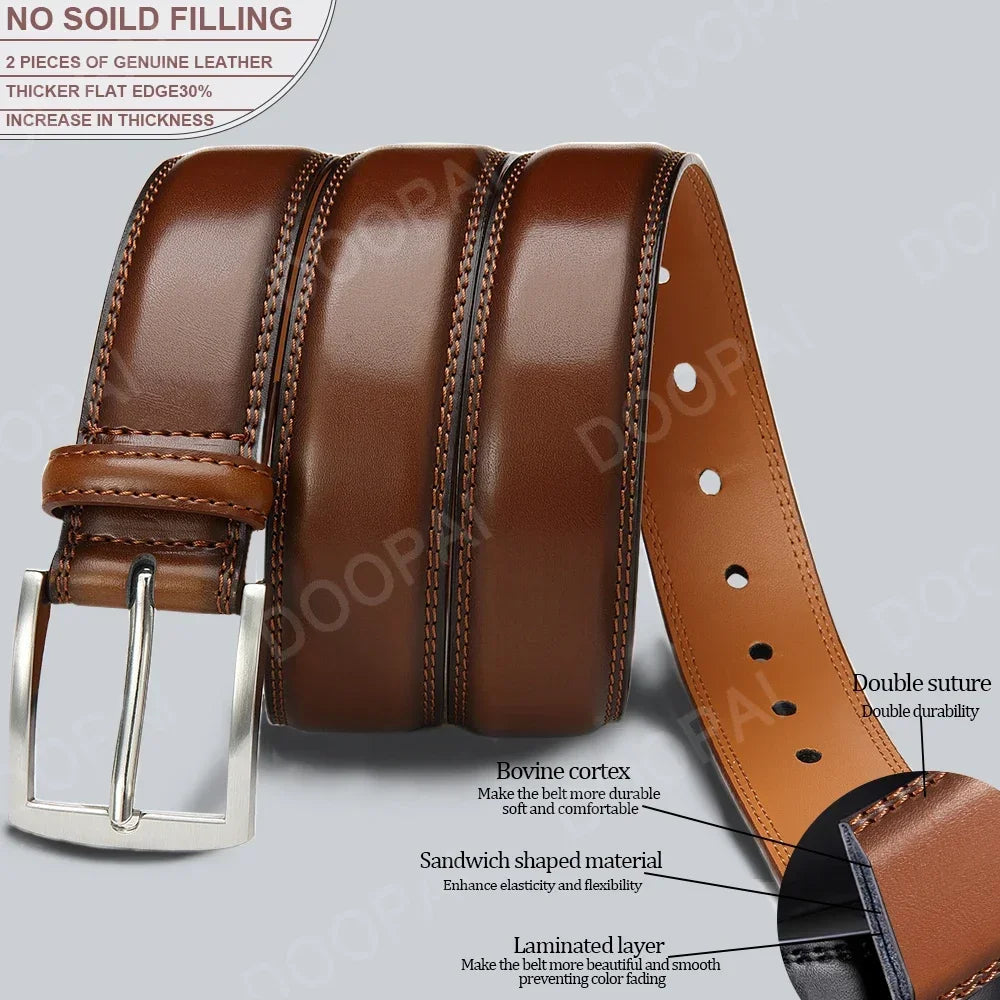 Men Belts Genuine Leather LONG Large Pin Buckle Metal Automatic Buckle Male Belts Strap Male