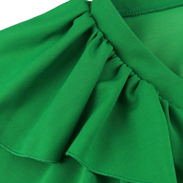 Women Pleated Midi Dresses Short Sleeve Ruffles Elegant Green Yellow A Line Spring Summer Chic Fashion Gown Party Birthday Robes
