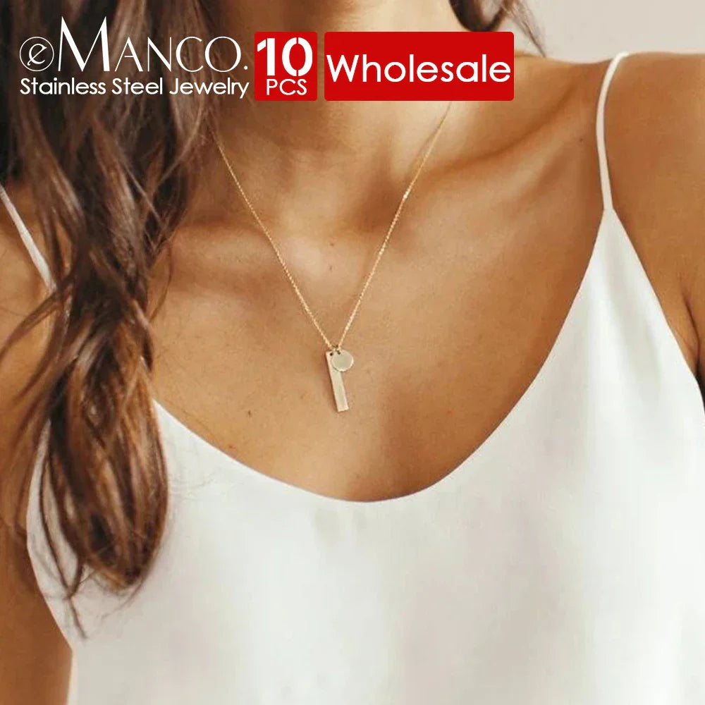 eManco 10PCS Stainless Steel Pendant Necklace Statement piece Geometric Circle Chain For Women/Man Gifts Wholesale Direct