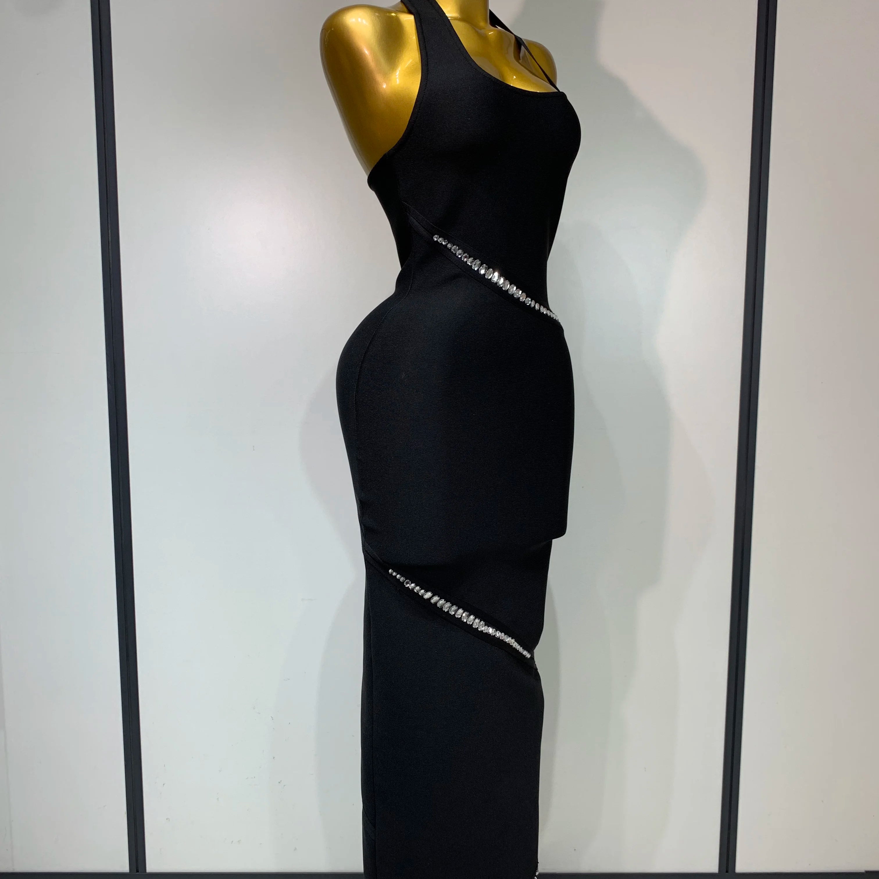 Women Celebrity Sexy Backless Halter Black Crystals Bandage Dress 2025 Knitted Elegant Evening Club Party Luxury Birthday Dress