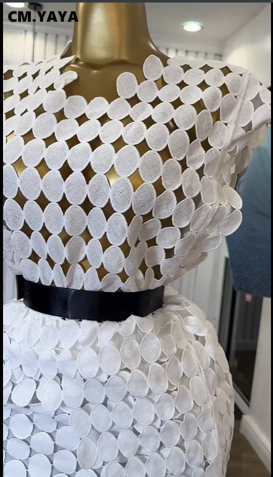 CM.YAYA Women Cutout O-neck Crop Top and Bodycon Midi Slim Maxi Long Skirt Suit 2025 Summer Vacation Sexy Two 2Piece Set Outfits