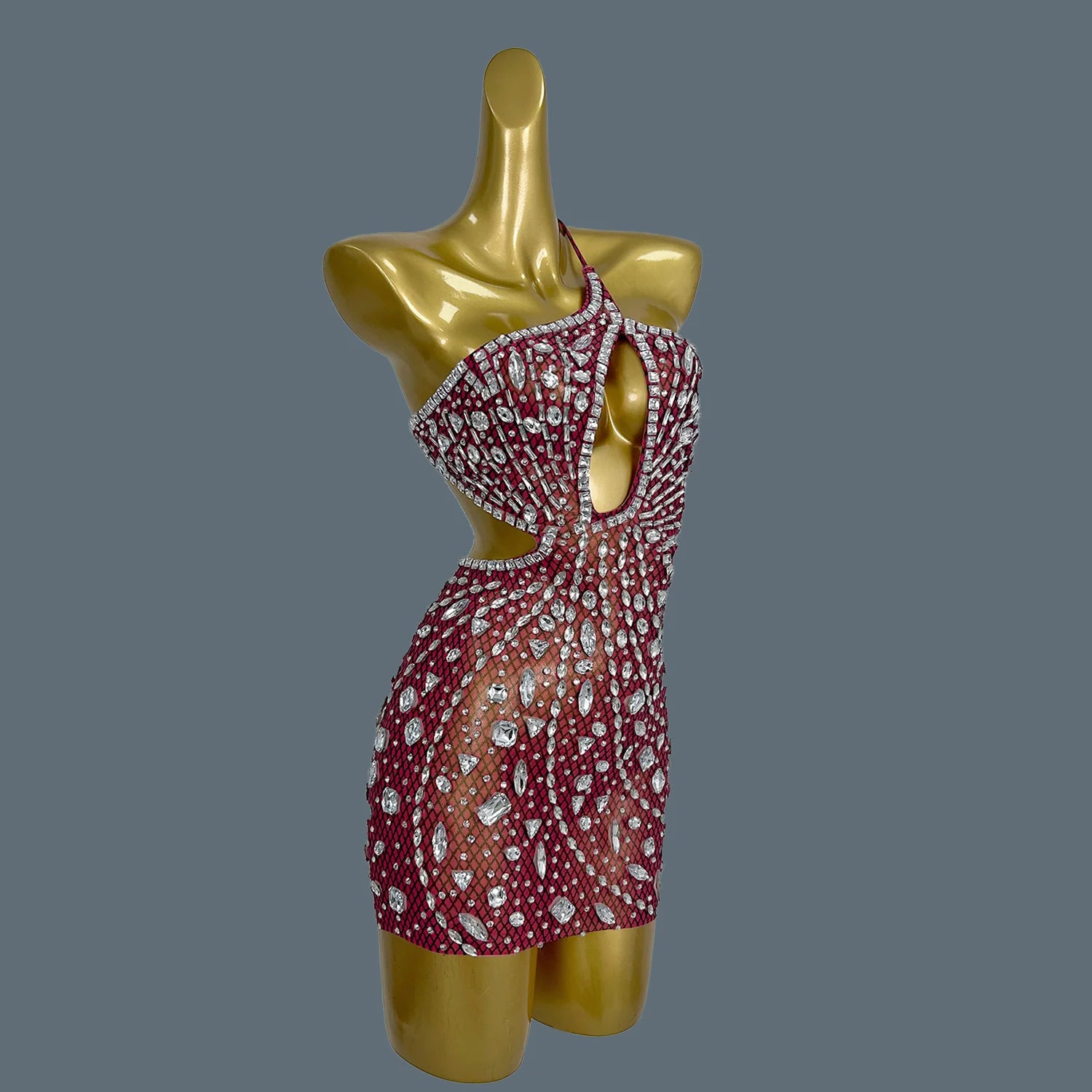 Luxury Women Sparkly Diamonds Backless Hole Sexy Party Mini Dress Performance Club Stage Singer Dancer Wear Party Gown Juanlian