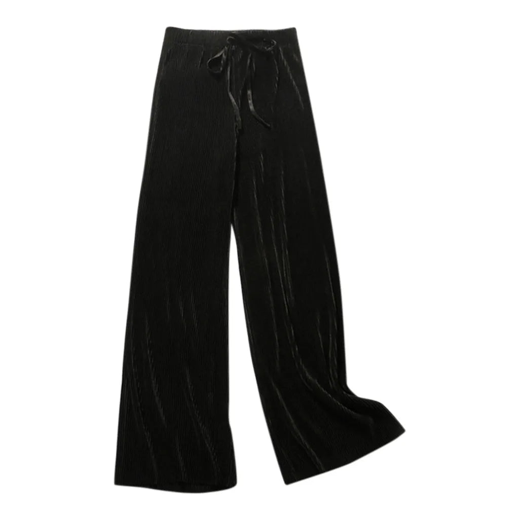 Women Pants Summer Spring Ice Silk Fashion Tide Korean Casual Cropped Pants Loose Elastic Waist High Pleated Wide Leg