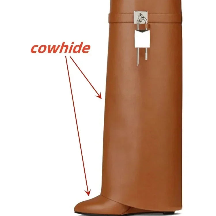 European and American Metal Lock Fasteners for High Tube Skirts, Boot Slopes, Leg Sleeves, Knee Length Boots, Platform Boots brown cowhide