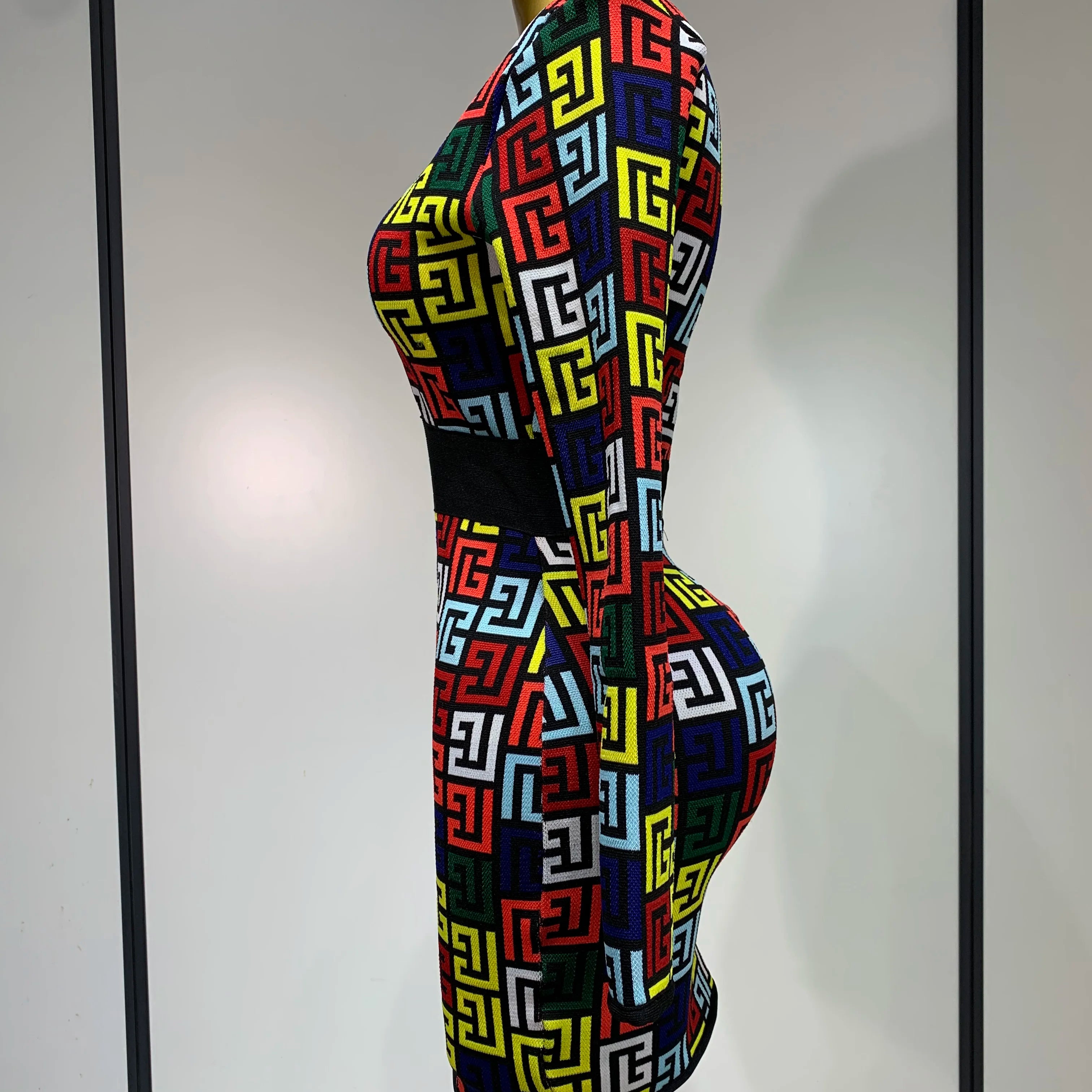 Women Long Sleeve V-Neck Bodycon Jacquard Short Bandage Dress 2025 Elegant Evening Luxury Birthday Party Cocktail Outfit