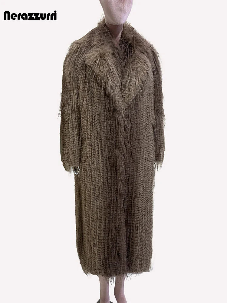 Nerazzurri Winter Clothes Women Long Thick Warm Soft Hairy Shagge Colorful Multicolored Fluffy Faux Fur Coat Women Sashes