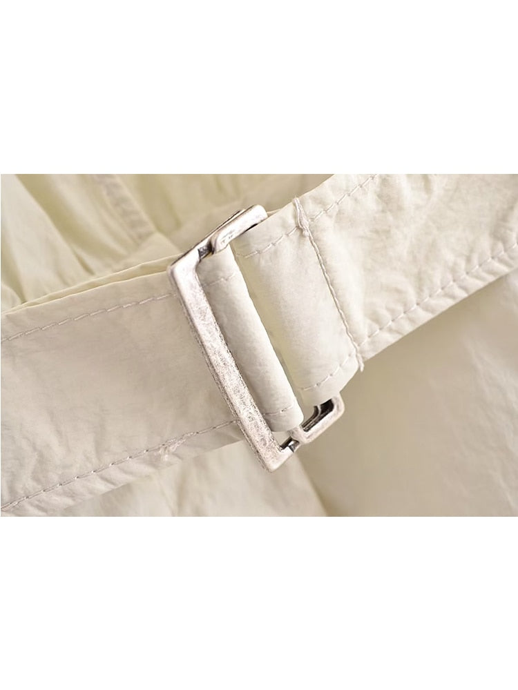 TRAF Summer Women Safari Style Jumpsuit With Belt 2024 New Female Solid Pocket Decoration Deep V-Neck Backless Camisloe Bodysuit