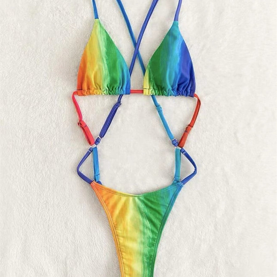 Sexy Gradient Color One Piece Swimsuit - New In Colorful Patchwork Push Up Bikini Beach Cut Out Bathing Suit Trikini Swimwear