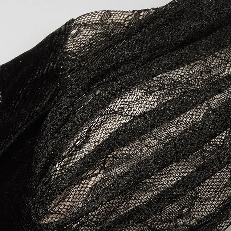 Black Mesh Patchwork Halter Long Dress For Women Long Sleeves Lace Embroidery Mermaid Bodycon Party Evening Gown