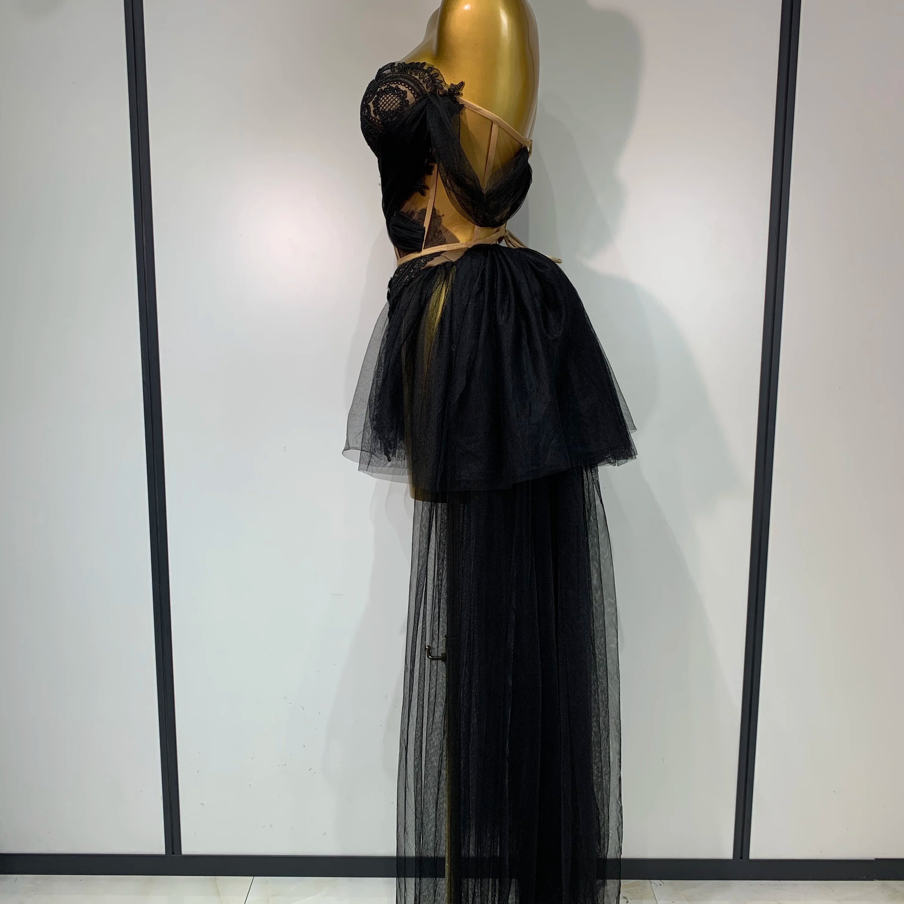 2025 New Arrived Sexy Cute Mesh Tops Skirt 2 PCS Set Women Celebrate Party Birthday Nightclub Performance Stage Show Outfit