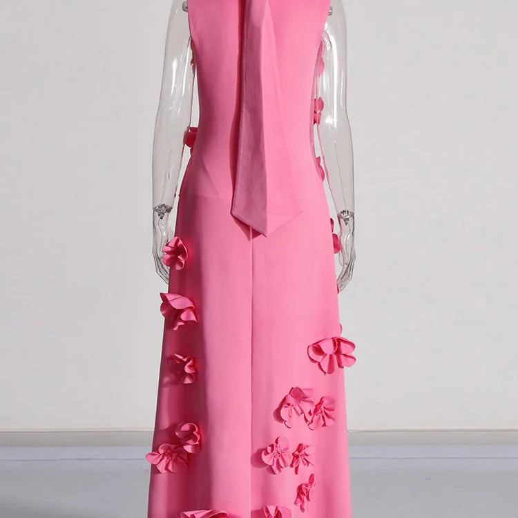 Patchwork Lace Up A Line Dress For Women Stand Collar Sleeveless High Waist Spliced Appliques Slim Dresses Female