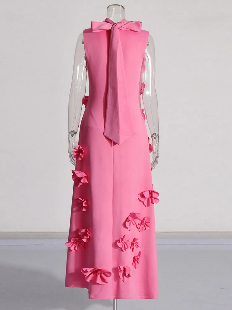 Patchwork Lace Up A Line Dress For Women Stand Collar Sleeveless High Waist Spliced Appliques Slim Dresses Female