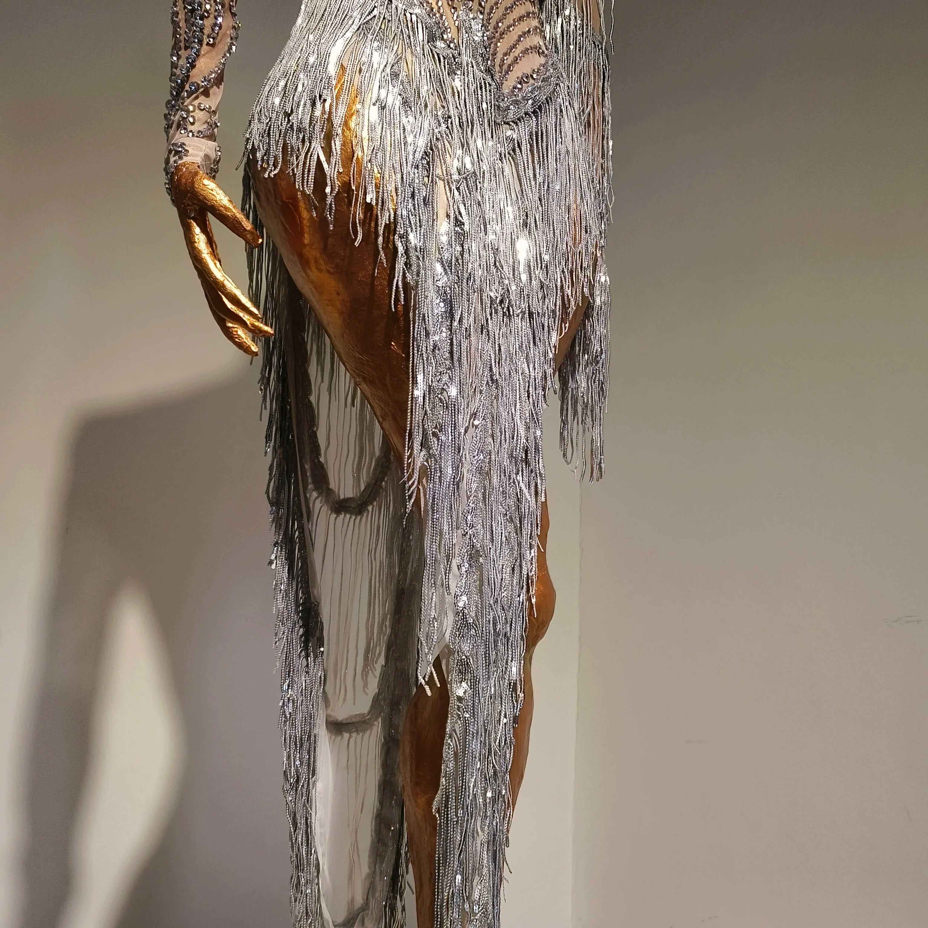 Sparkly Rhinestone Sequins Tassel Sexy Mesh See Through Dress Women Evening Birthday Party Nightclub Dance Singer Stage Outfit