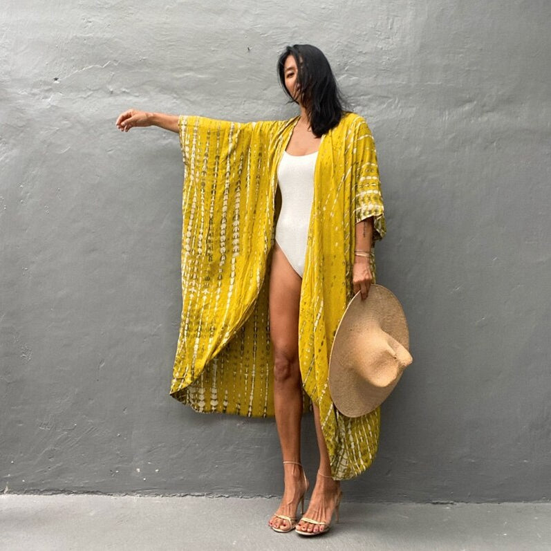 Sexy Bikini Cover-ups Summer Beach Pareo Stripes Loose Kimono Swimsuit Dress Beachwear Boho Bathing Suit Cover Up M One Size