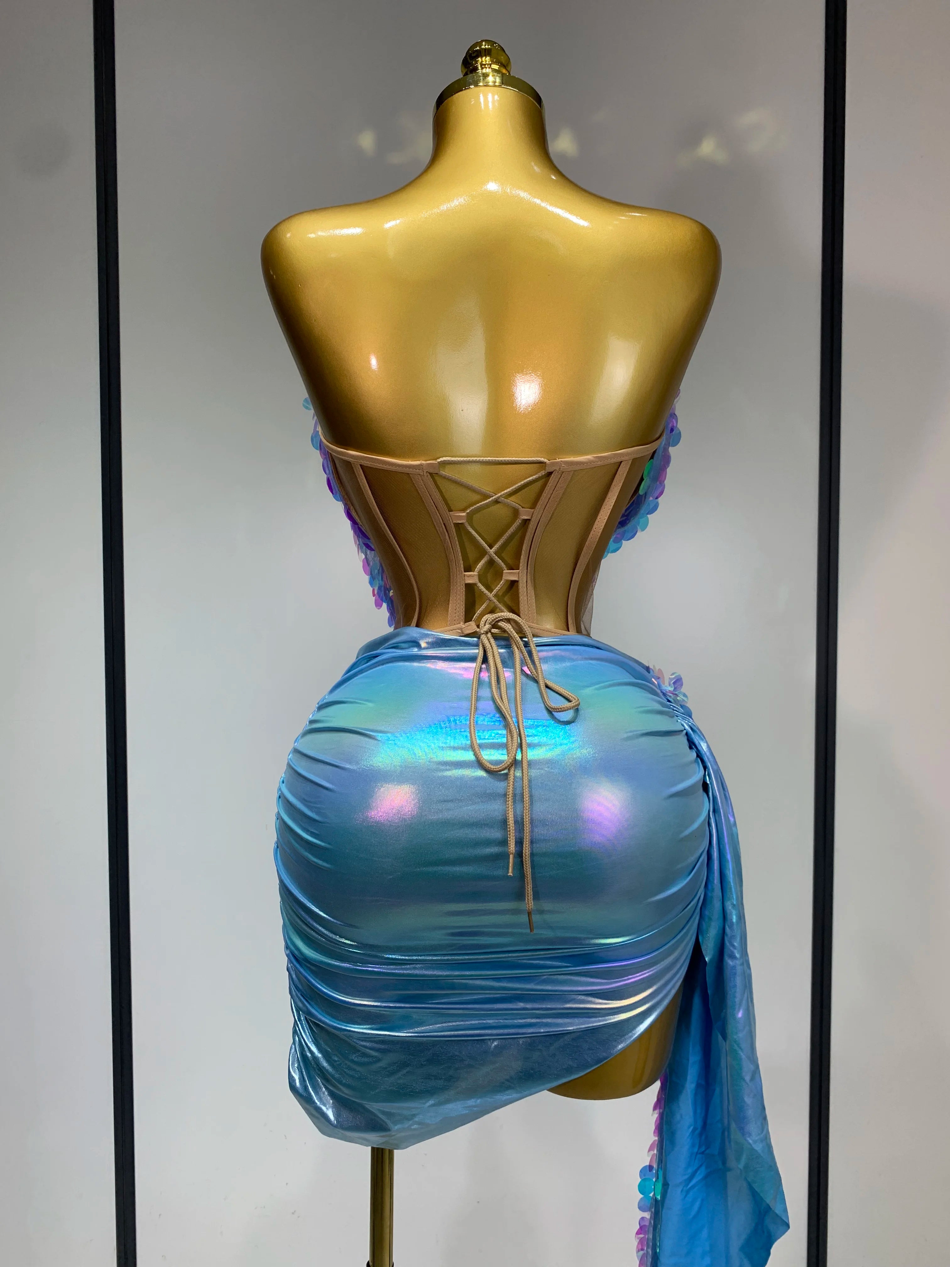 Women Sexy Singer Dancer Performan Costume Nightclub Bar Girl Sparkly Sequins Two Piece Set Evening Party Luxury Birthday Outfit