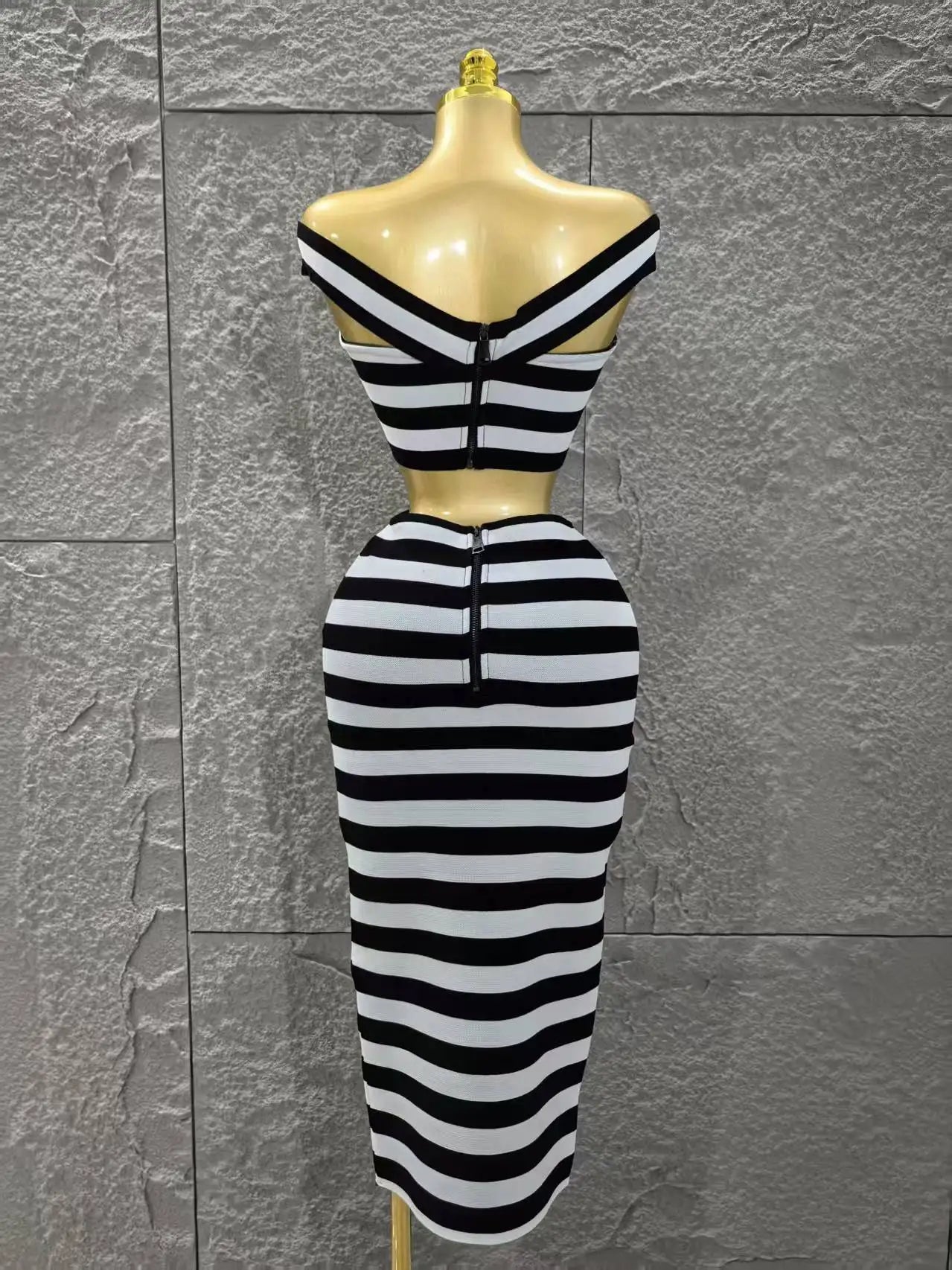 Women Sexy Slash Neck Off the Shoulder 2 Pieces Bodycon Long Bandage Dress Nightclub Party Bar Fashion Outfit