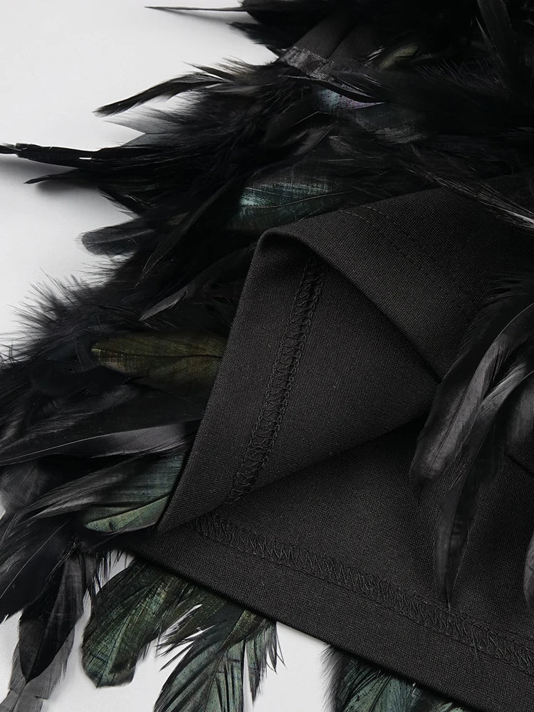 Women'S Luxury Party Dress Black Feather Design Strapless Prom Short Formal Occasions Dance Dress Summer New