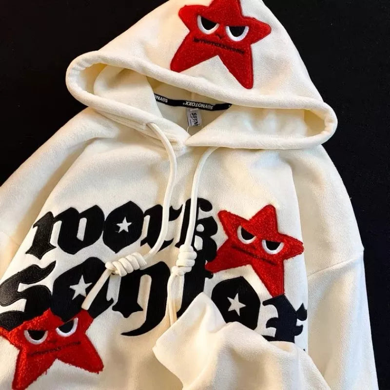 Street five-pointed star embroidery letter design pullover hoodies women autumn and winter niche trend loose women hoodies 1