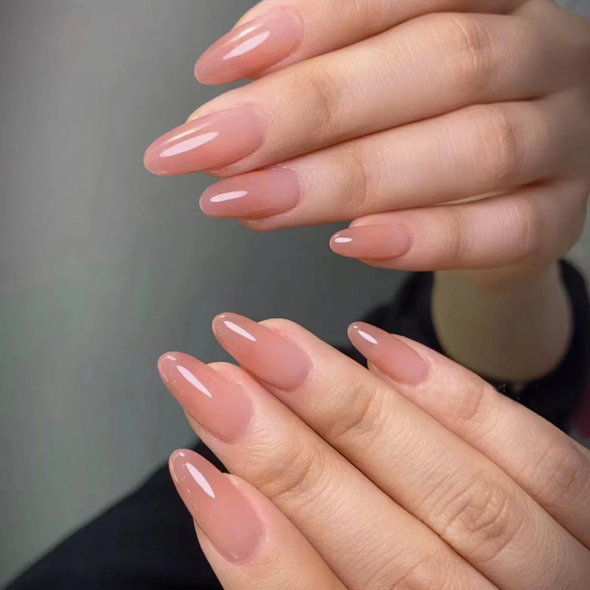 24pcs/set nude fake nails long french almond coffin tips pink grey brown fall Winter decoration faux ongles press on false nail WM121