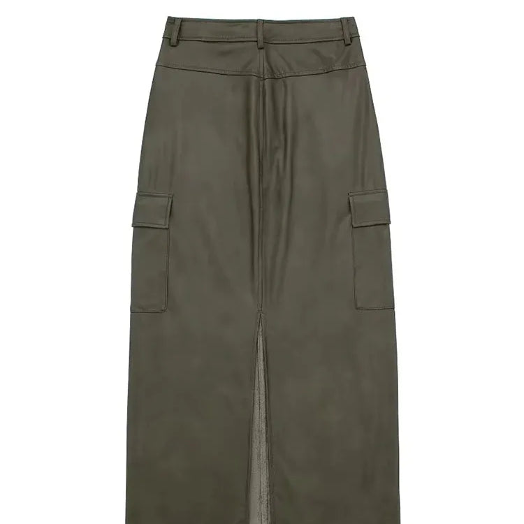 Women Fashion Skirts Spring And Summer Trend Imitation Leather Loose Long Skirt Woman Casual With Pockets Women's Skirts
