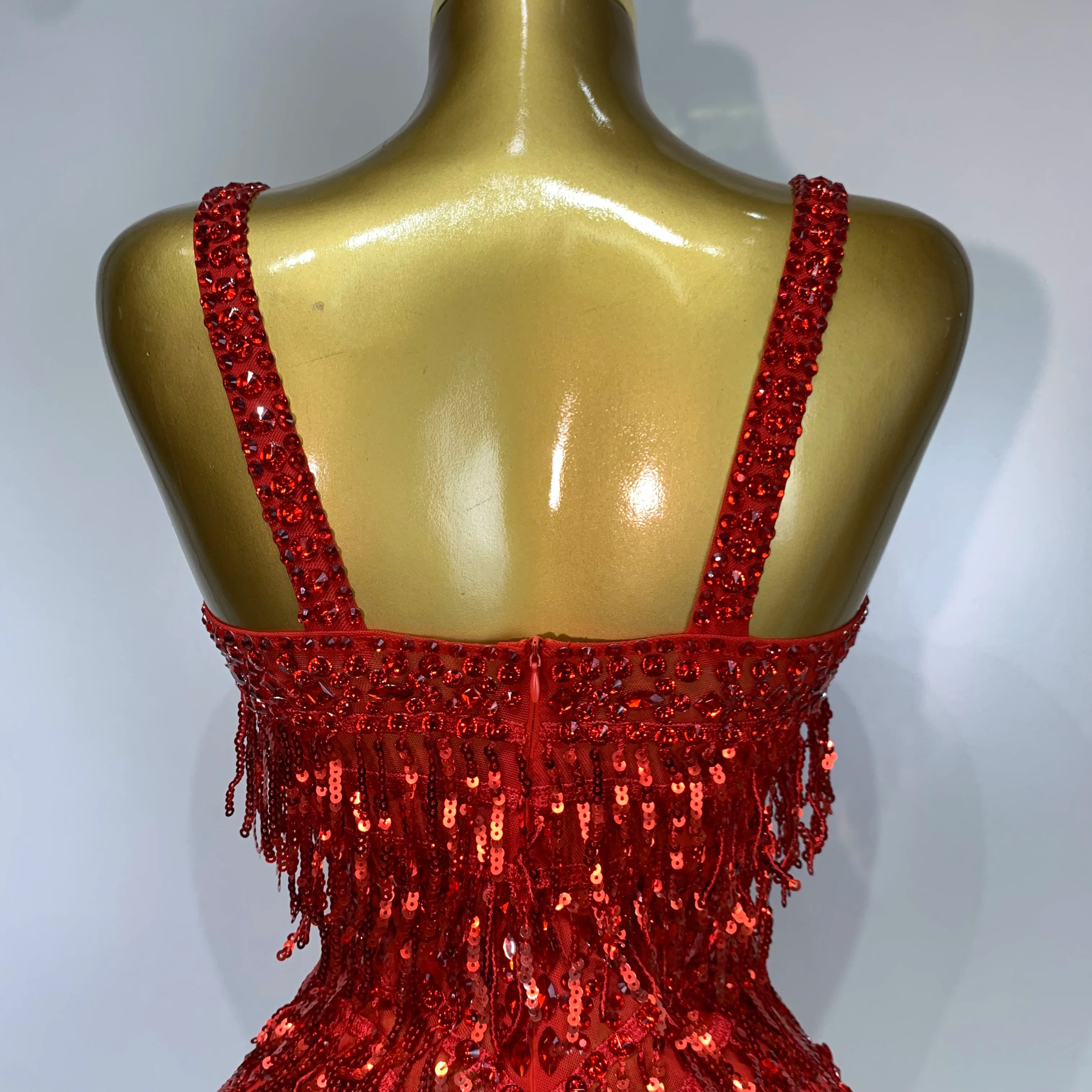 Sparkly Rhinestone Tassel Sexy Backless Mesh Bodysuit Women Luxury Birthday Party Nightclub Bar Dencer Stage performance Costume