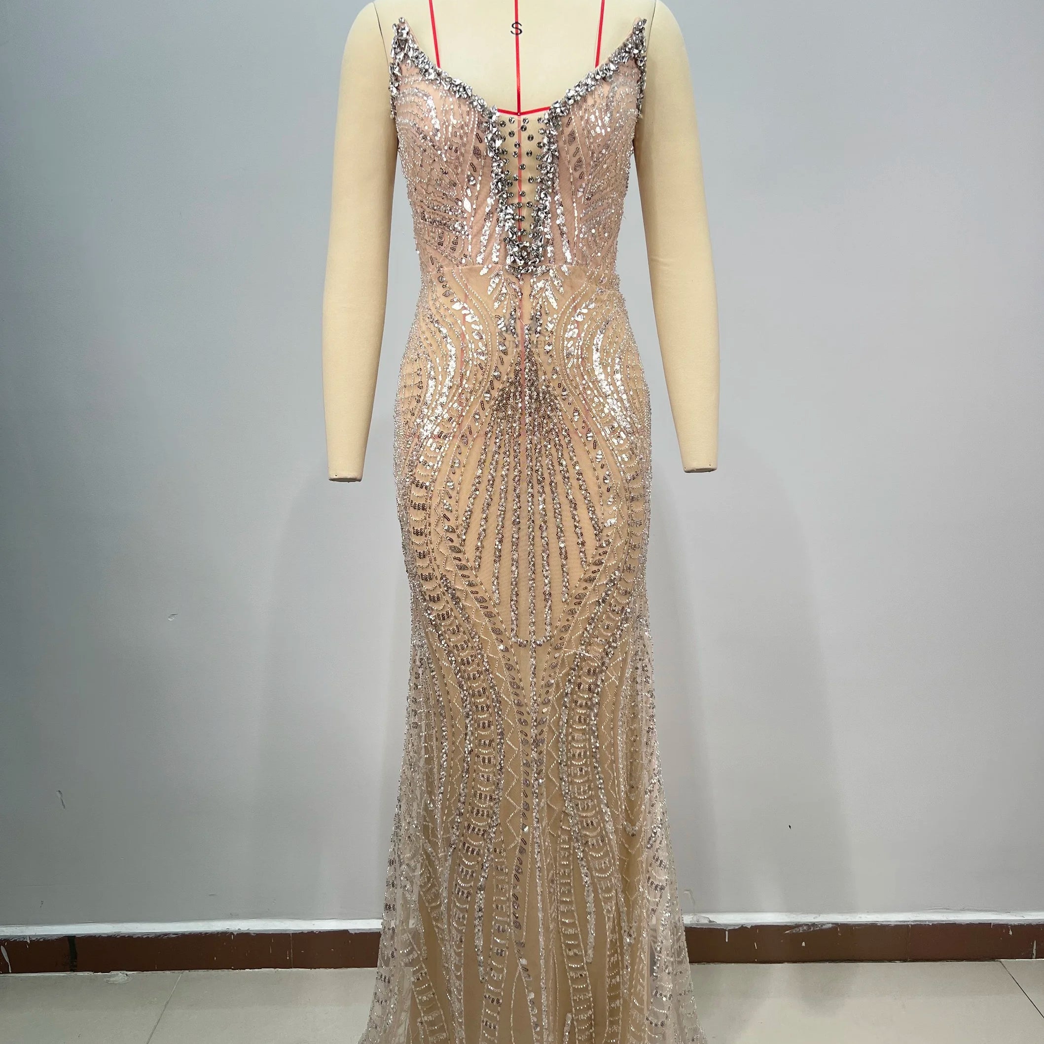 Luxury Diamond Champagne Sequins Sexy Straplerss Ankle Length Dress Woman Birthday Party Dress Celebrity Cocktail Party Vestido