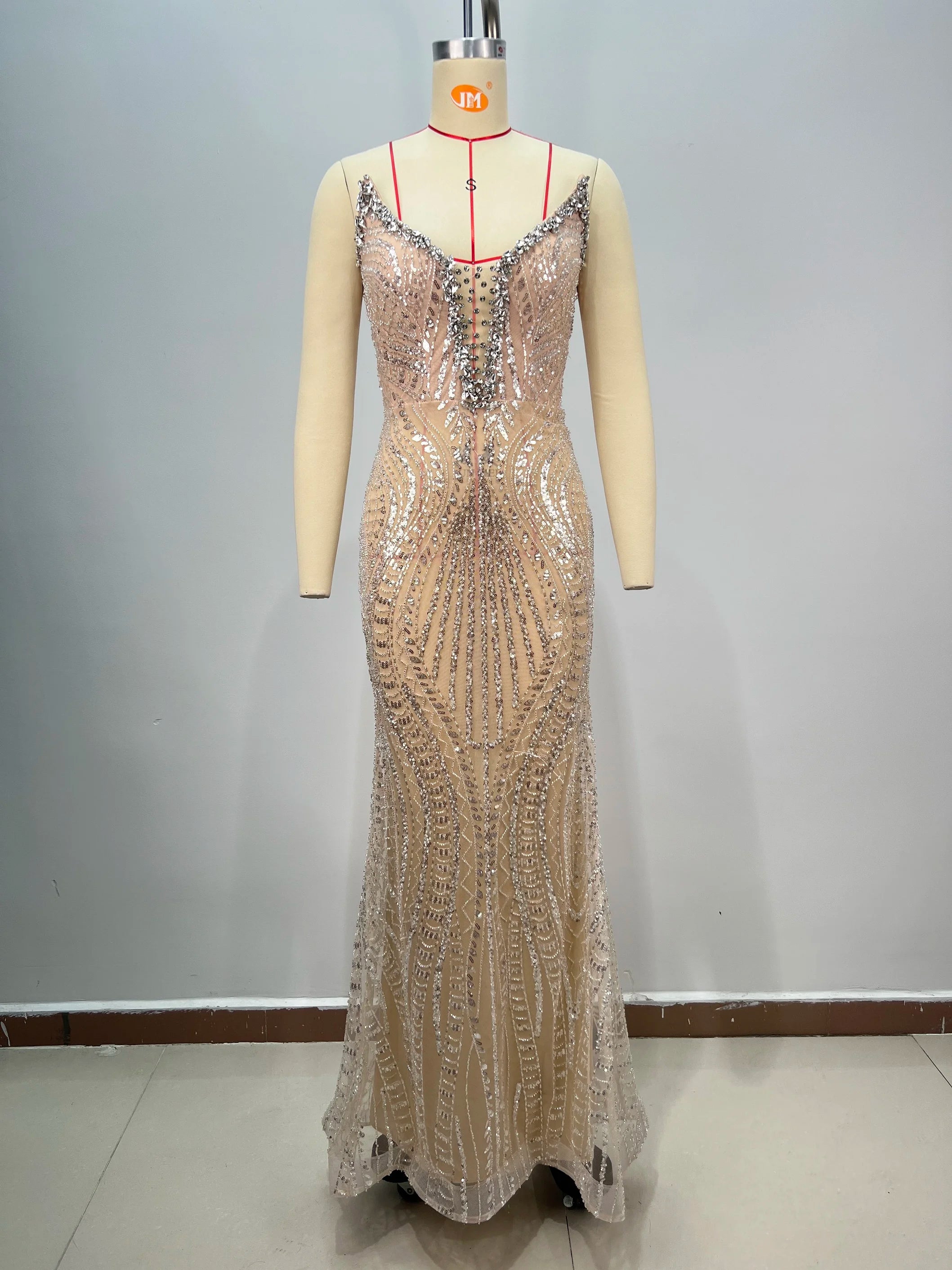 Luxury Diamond Champagne Sequins Sexy Straplerss Ankle Length Dress Woman Birthday Party Dress Celebrity Cocktail Party Vestido