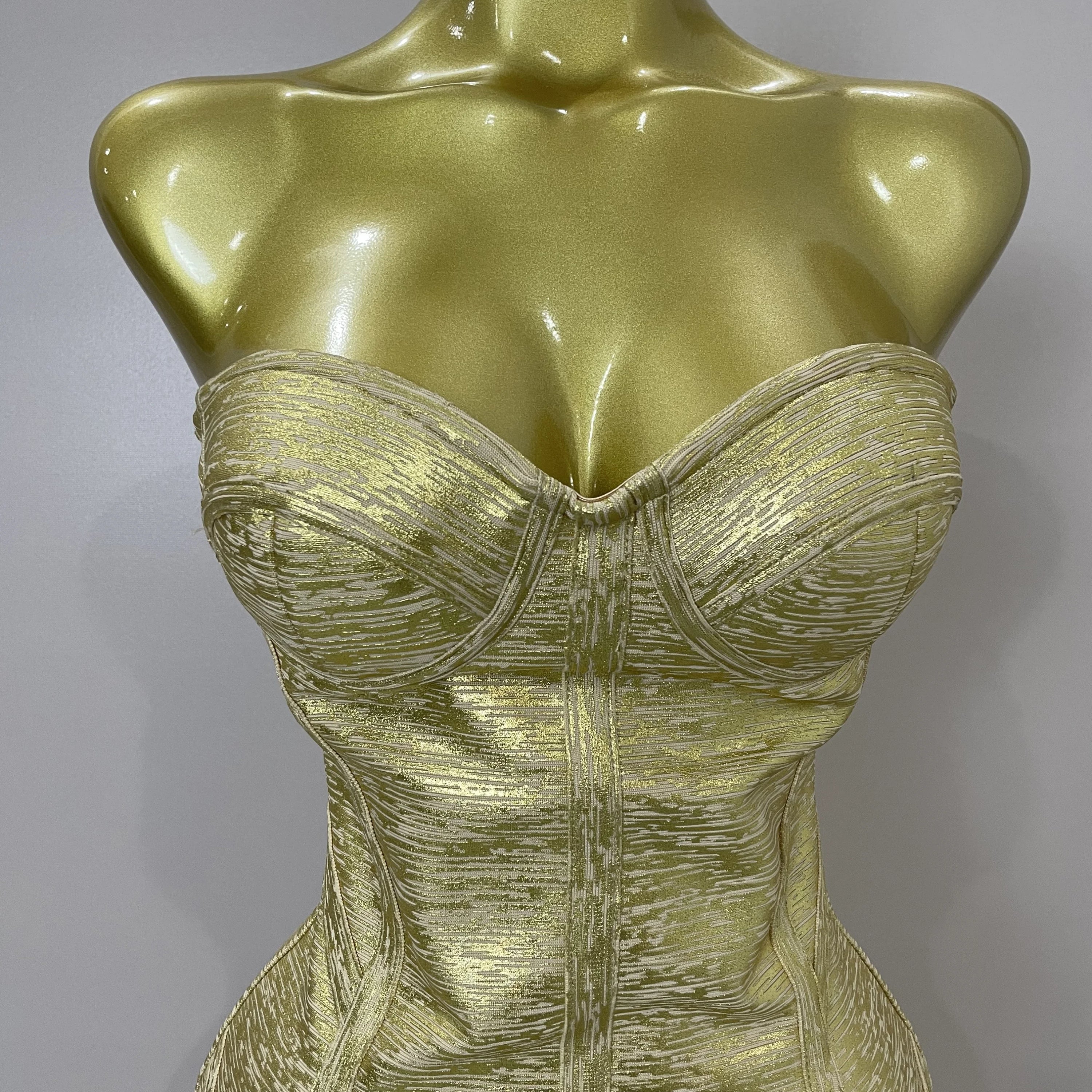 Sexy Strapless Gold Black Foil Color Bodycon Bandage Dress 2025New Women Fashion Celebrate Evening Party Luxury Birthday Dresses