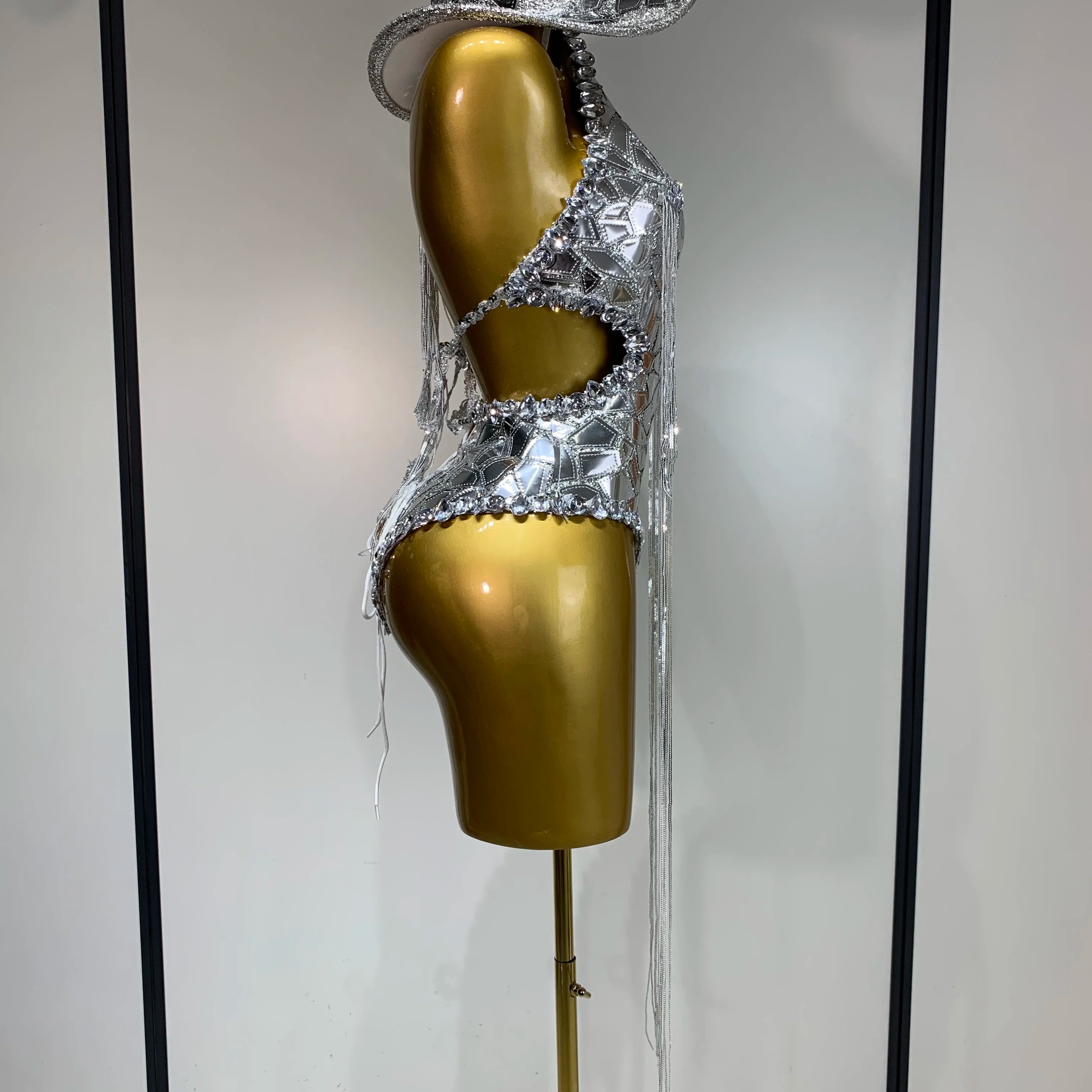 Sprakly Silver Bodysuit Sexy Two Pieces Outfit Dancer Birthday Evening Party Celebrate Performance Singer Stage Perform Outfit