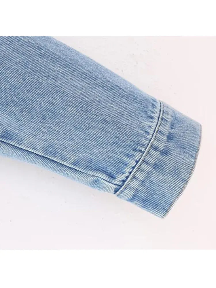 TRAF Women Autumn Winter Denim Suit 2024 Female Lapel Coat Jacket+A-Line Mid-Length Skirt Elegant Two-Piece Set